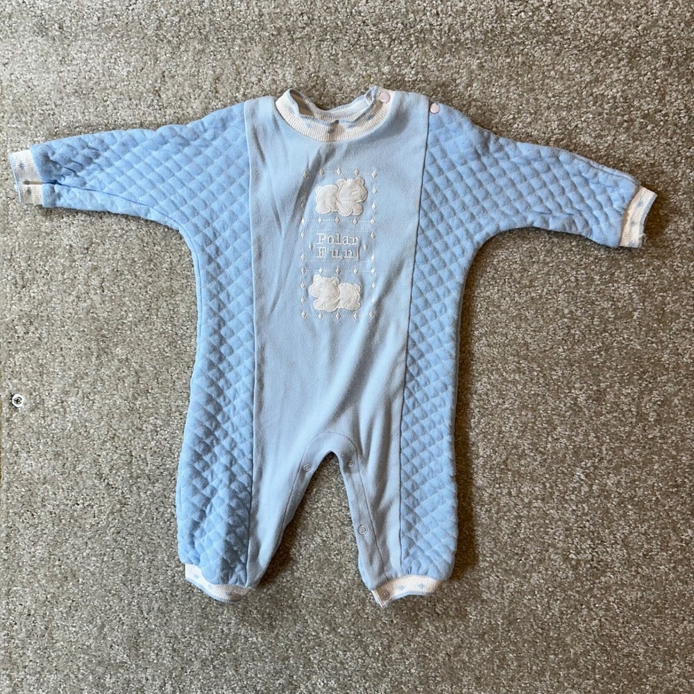 Vtg Polar fun infant baby size unknown no tags sleeper‎ light blue quilted